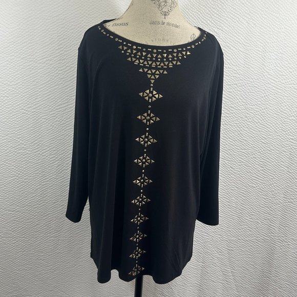 Ruby Rd. Tops - Ruby Rd. black knit top with gold embellished neck and center front tunic 1X